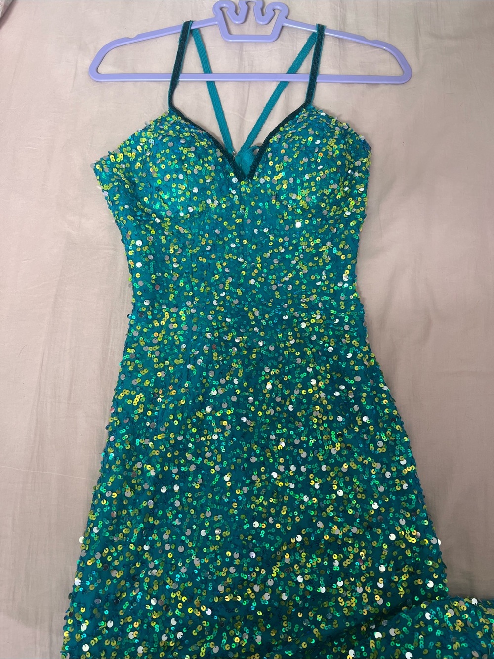 Y2K Teal Sequin Beaded Silk Maxi Dress